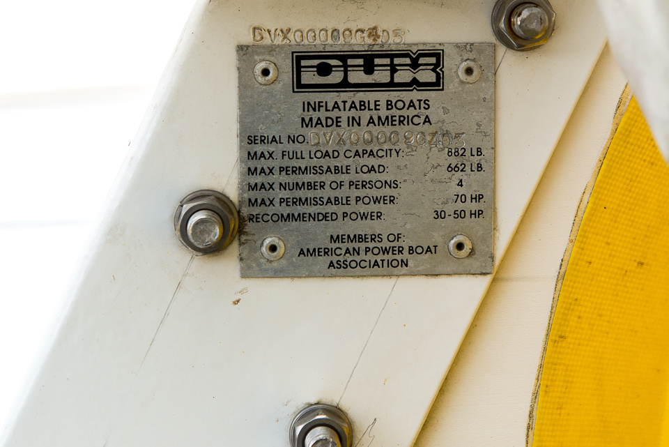 USA Capacity and Power Ratings for the Seawolf Hammerhead inflatable boat (same as the Superduxx Challenger which is the marketing name for the boat in Canada)